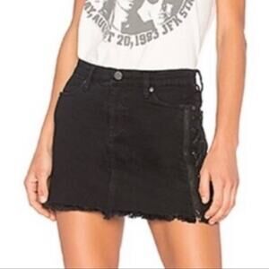 Blank NYC Black Be A Frayed Lace Up Denim Mini Skirt 28 NWT